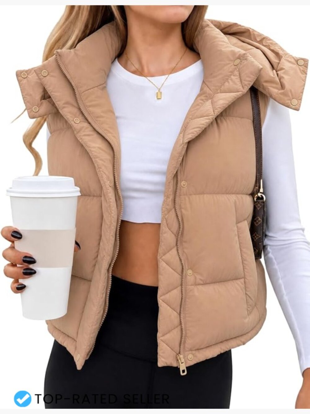 Cropped Puffer Vest Zip Up Sleeveless Padded Winter Coat Quilted Minimal